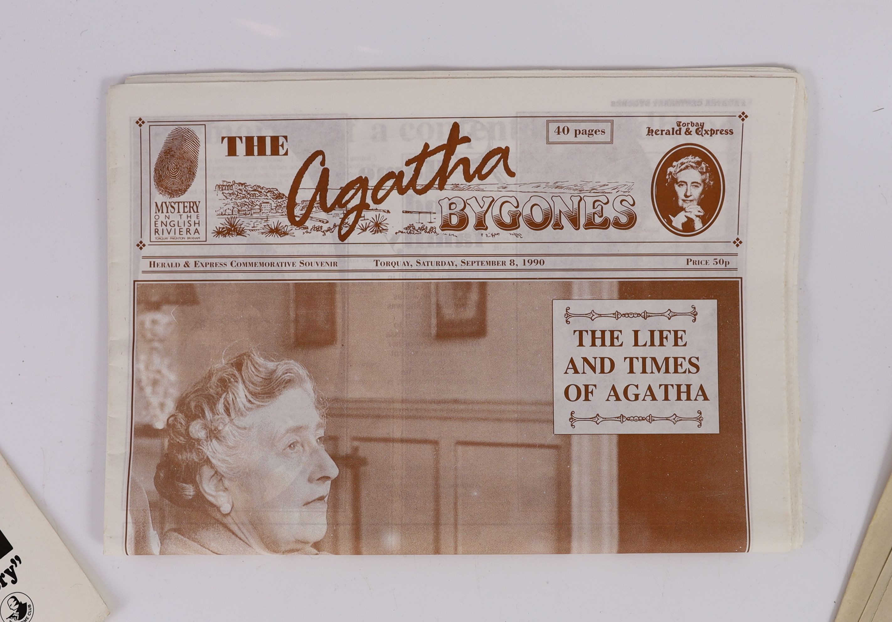 Two copies of ‘’The Agatha Centenary’’ newspaper, dated Thursday, September, 5th & 6th, 1990, and ‘’The Agatha Bygones’’ newspaper